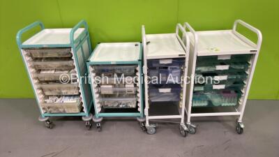 4 x Mobile Storage Trolleys with Various Consumables