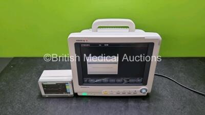 Mindray BeneView T5 Patient Monitor (Powers Up, Cracked Screen - See Photo) with Mindray Beneview T1 Handheld Patient Module (Powers Up) Including, ECG, SpO2, MP1, IBP, NIBP, T1 and T2 Options and Mindray CO2 Gas Module with Water Trap