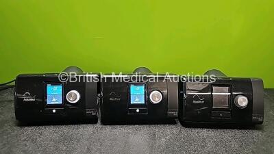 3 x ResMed Airsense 10 Elite CPAP Units with 3 x Power Supplies (2 x Power Up, 1 x No Power, 3 x Missing Humidifier Chambers, 1 x Missing Side Cover and 1 x Cracked Casing - See Photos) *SN 23221019880 / 23221019977 / 23191049112*