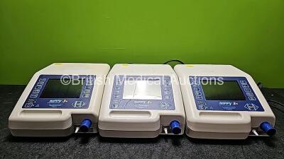 3 x B&D Electromedical Nippy 3+ Ventilators (All Power Up) *SN 2011-13625 / 2013-16523 / 2012-15234*