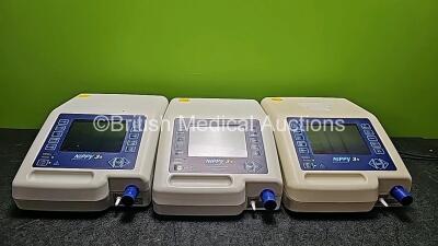 3 x B&D Electromedical Nippy 3+ Ventilators (All Power Up and 1 x Damaged Casing - See Photo) *SN 2018-31167 / 2012-16096 / 2008-8294*