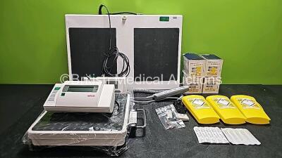 Mixed Lot Including 1 x Marsden Scale (Powers Up and Missing Battery Cover - See Photo),1 x Völker Patient Couch Controller E2077-01, 1 x Seca Scale, 3 x Sharpsafe Sharp Bin Needle Blade Syringe Boxes 0.45L and 4 Boxes x BD Microlance 3 Needles *Expired*