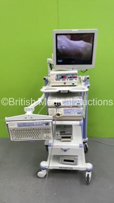 Olympus Stack Trolley with Sony Monitor, Olympus OES UHI-3 Insufflator, Olympus Evis Exera CV-180 Camera Control Unit, Olympus OTV-S7ProH HD 12-E Camera Head, Olympus Evis Exera II CLV-180 Light Source, Sony UP-21MD Colour Video Printer and Sony DVO-1000