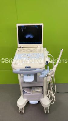 Kontron Medical Imagic Agile Portable Ultrasound Scanner Part No 745312947 *S/N 1332252* **Mfd 2013** REV 1.01 with 2 x Transducers / Probes EC1123K and CA430E) on Trolley (Powers Up - Damage to Machine - See Pictures - Only 1 x Transducer Port Working) *