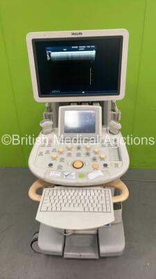 Philips iU22 Flat Screen Ultrasound Scanner on E.2 Cart *S/N 02XT00* **Mfd 11/2007** Software Version - 6.3.7.745 with 4 x Transducers / Probes (2 x L17-5, C5-2 and L9-3) and Sony UP-D23MD Digital Graphic Printer (Powers Up) ***IR349***