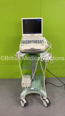 Esaote MyLabFive Ultrasound Scanner *Mfd - 12/2009* Software - RES 1.01, STD 12.04, ODS 11.20 with 1 x LA523 Transducer / Probe, 1 x LA435 Transducer / Probe and 1 x Sony UP-D897 Video Graphic Printer on Cart (Powers Up, Roller Ball Movement Faulty - Only