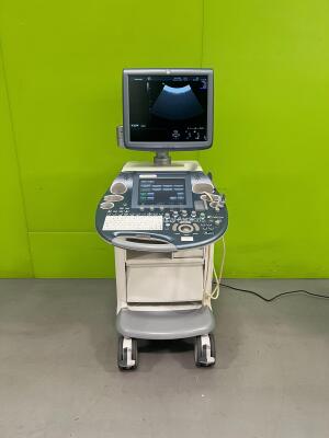 GE Voluson E6 Flat Screen Ultrasound Scanner *S/N D64675* Software Version EC250 with 1 x Transducer / Probe (C1-5-D Ref 5261135 *Mfd 03/2013*) and Sony UP-D898MD Digital Graphic Printer (Powers Up - Missing Dials and Switches)