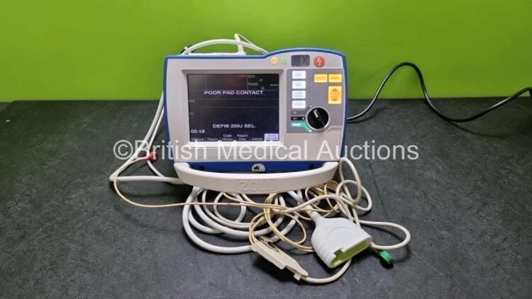 Zoll R Series Plus Defibrillator / Monitor (Powers Up) Including Pacer, ECG and Printer Options with 3 Lead ECG Lead and Paddle Lead