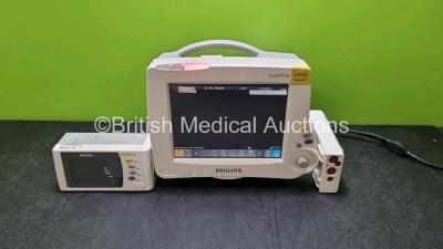 Philips IntelliVue MP30 Patient Monitor (Powers Up, Small Crack In Casing - See Photo) with 1 x Philips M3012A Module Including Press,Temp,Press and Temp Options *Mfd 2015* and 1 x Philips IntelliVue X2 Handheld Patient Monitor (Powers Up) Including ECG, 