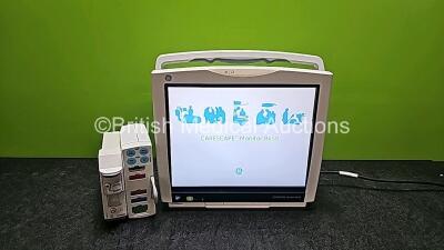 GE Carescape B450 Patient Monitor *Mfd 2016* with Printer Option, 1 x GE Type E-PSMP-01 Module Including ECG, SpO2, T1, T2, P1, P2 and NIBP Options and 1 x GE Type E-miniC Module with Mini D-Fend Water Trap (Powers Up) *SN SNE16200081HA / 8007475 / 85061