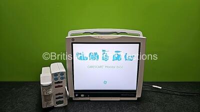 GE Carescape B450 Patient Monitor *Mfd 2016* with Printer Option, 1 x GE Type E-PSMP-01 Module Including ECG, SpO2, T1, T2, P1, P2 and NIBP Options and 1 x GE Type E-miniC Module with Mini D-Fend Water Trap (Powers Up) *SN SNE16200084HA / 8007473 / 58061