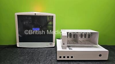 Job Lot Including 1 x GE D19KT Display Monitor (Powers Up, Missing Upper Front Trim, Missing Dial and Scratched Screen - See Photo), 1 x Carescape C1-CPU Base Unit (Powers Up) and 1 x F7-01 Module Rack *SN DTL311K0352 / SED13300564GA / SEF12090492HX*