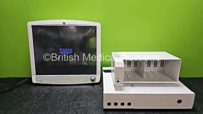 Job Lot Including 1 x GE D19KT Display Monitor (Powers Up, Scratched Screen - See Photo), 1 x Carescape C1-CPU Base Unit (Powers Up, Damaged Casing - See Photo) and 1 x F7-01 Module Rack *SN DTO481K7080 / SEF12090452HX / SED12041603GA*