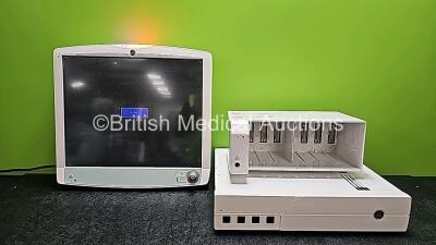 Job Lot Including 1 x GE D19KT Display Monitor (Powers Up, Slight Scratched Screen - See Photo), 1 x Carescape C1-CPU Base Unit (Powers Up, Damaged Casing - See Photo) and 1 x F7-01 Module Rack *SN DTL351K1494 / SED11229447GA / SEF12090495HX*