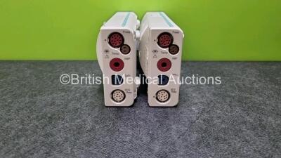 2 x Philips M3001A Modules (Both with Damage to Casing - See Photos) Including ECG, SpO2, NBP, Press and Temp Options