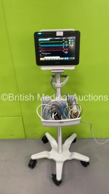 Philips MX450 Patient Monitor on Stand with Philips IntelliVue X2 Patient Monitor with Press, Temp, NBP, SPO2, ECG and ECG/Resp Options and Selection of Leads (Powers Up) *S/N DE315F2941 / DE671L1548*