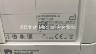 Philips MX450 Patient Monitor on Stand with Philips IntelliVue X2 Patient Monitor with Press, Temp, NBP, SPO2, ECG and ECG/Resp Options and Selection of Leads (Powers Up) *S/N DE315F2941 / DE671L1548* - 5