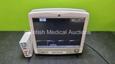 GE Carescape B650 Touch Screen Patient Monitor *MFD 2013* (Powers Up) with GE E-PSMP-01 Multiparameter Module Including NIBP, P1, P2, T1, T2, SPO2 and ECG Options *SN