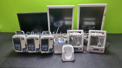 Mixed Lot Including 3 x Carefusion Alaris GP Guardrails Plus Syringe Pumps, 2 x GE CDA19 Monitors, 1 x Fisher & Paykel MR850AEK Respiratory Humidifier, 2 x Baxter Infusion Pumps and 1 x Eizo Monitor *cage*