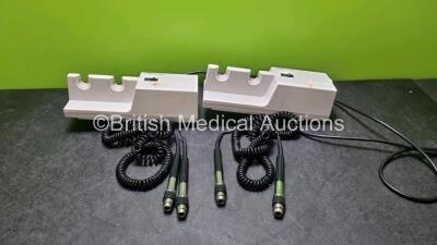 2 x Welch Allyn 767 Series Wall Mounted Transformers (Both Power Up) with 4 x Otoscope / Ophthalmoscope Handles