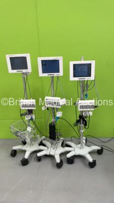 3 x Edwards LifeScience Carescan + Units on Stands with Accessories (All Power Up)