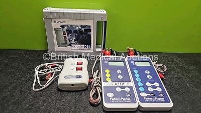 Job Lot Including 1 x ViaMed Microstim DB3 Supramaximal Nerve Stimulator with 1 x Probe (Powers Up) and 2 x 2 x Fisher & Paykel Innervator 242 Nerve Stimulator Units with 2 x Probes (1 x Damaged Cable - See Photo) *SN ID1016688 / 040429000863 / 0702220004