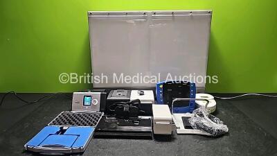 Mixed Lot Including 1 x ResMed Lumis 150 VPAP ST-A Unit with 1 x Power Supply (Powers Up), 1 x Aedo Calypso Vacuum Unit (Missing Battery Cover - See Photo), 1 x Philips Respironics REMstar Pro C-Flex+ System One with Humidifier (Faulty Screen and Missing 