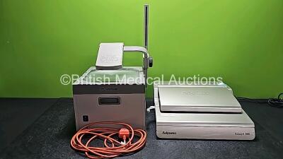 Mixed Lot Including 1 x Vega Overhead Projector Model Quadra 400 YLS (No Power) and 1 x Fellowes Galaxy-E 500 Electric Comb Binding Machine (Powers Up)