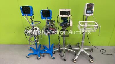 2 x GE Carescape V100 Vital Signs Monitors on Stands, 1 x Welch Allyn 62000 Series Patient Monitor on Stand and 1 x Mindray VS-900 Vital Signs Monitor on Stand *Missing Light Cover* (All Power Up) *S/N SDT09460288SP / BY-9511839 / 200304126 / SH611410223S