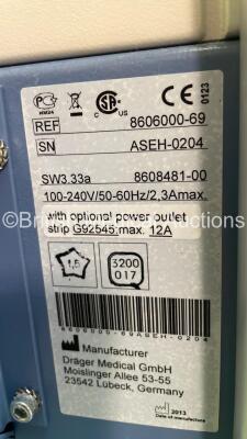 Drager Fabius Tiro Anaesthesia Machine Software Version 3.37b - Total Running Hours 5004 - Total Ventilator Hours 27 with GE Carescape B650 Patient Monitor with E-PSMP-01 Multiparameter Module with NIBP, P1, P2, T1, T2, SPO2 and ECG Options, E-sCAiO Gas M - 8