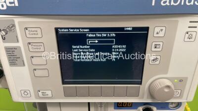 Drager Fabius Tiro Anaesthesia Machine Software Version 3.37b - Total Running Hours 5464 - Total Ventilator Hours 74 with GE B650 Monitor with GE Type E-PSMP-01 Module, E-sCAiO Gas Module with D-Fend Pro Water Trap,Bellows and Hoses (Powers Up) *S/N ASEH- - 2