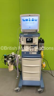 Drager Fabius Tiro Anaesthesia Machine Software Version 3.37b - Total Running Hours 5257 - Total Ventilator Hours 68 with GE Carescape B650 Monitor, GE E-PSMP-01 Multiparameter Module with NIBP, P1, P2, T1, T2,SPO2 and ECG Options, E-sCAiO Gas Module with