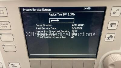 Drager Fabius Tiro Anaesthesia Machine Software Version 3.37b - Total Running Hours 5257 - Total Ventilator Hours 68 with GE Carescape B650 Monitor, GE E-PSMP-01 Multiparameter Module with NIBP, P1, P2, T1, T2,SPO2 and ECG Options, E-sCAiO Gas Module with - 2