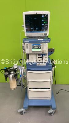 Drager Fabius Tiro Anaesthesia Machine Software Version 3.37b - Total Running Hours 7044 - Total Ventilator Hours 79 with GE B650 Monitor, E-PSMP-01 Multiparameter Module with NIBP, P1, P2, T1, T2, SPO2 and ECG Options, E-sCAiO Gas Module with D-Fend Pro