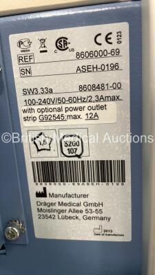 Drager Fabius Tiro Anaesthesia Machine Software Version 3.37b - Total Running Hours 7044 - Total Ventilator Hours 79 with GE B650 Monitor, E-PSMP-01 Multiparameter Module with NIBP, P1, P2, T1, T2, SPO2 and ECG Options, E-sCAiO Gas Module with D-Fend Pro - 8