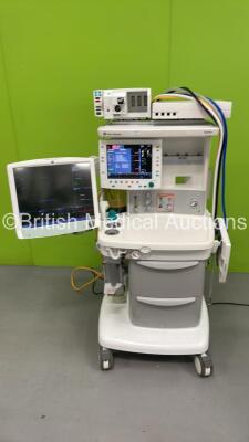 Datex-Ohmeda Avance Anaesthesia Machine Software Version 08.01 with GE Carescape B850 Monitor, Module Rack with E-PSMP-01 Multiparameter Module with NIBP, P2, P2, T1, T2, SPO2 and ECG Options, E-CAiOV Gas Module with D-Fend Water Trap, Bellows and Hoses (