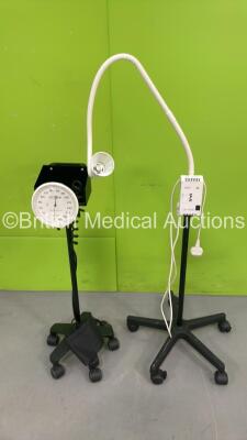 Heine HL 1200 Patient Examination Lamp on Stand (No Bulb) and 1 x Accoson Blood Pressure Meter on Stand