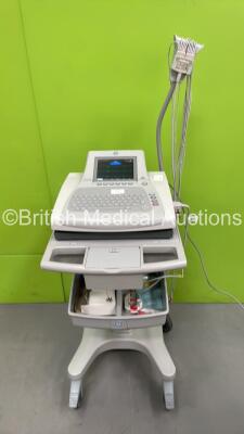 GE MAC 3500 ECG Machine on Stand with 10 Lead ECG Leads (Powers Up - Some Casing Cracks - See Photos)