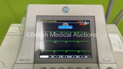 GE MAC 3500 ECG Machine on Stand with 10 Lead ECG Leads (Powers Up - Some Casing Cracks - See Photos) - 3