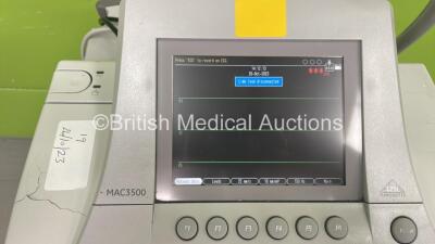 GE MAC 3500 ECG Machine on Stand with 10 Lead ECG Patch Lead (Powers Up - No Leads - See Picture) - 3