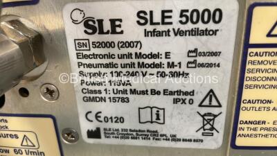 SLE5000 Infant Ventilator HFO TTV Plus Model E Software Version 5.0 on Stand with Hoses (Powers Up) * Mfd 2007 * - 4