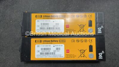 2 x Medtronic Physio Control Lifepak 1000 Defibrillators (Both Power Up with Cracks in Casing - See Photos) with 2 x 3 Lead ECG Leads, 4 x Electrode Packs (All in Date) and 2 x Batteries *Install Before 2022 / 2025* - 9