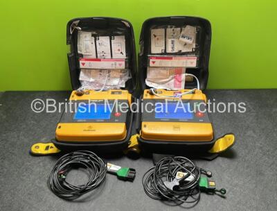 2 x Medtronic Physio Control Lifepak 1000 Defibrillators (Both Power Up) with 2 x 3 Lead ECG Leads, 4 x Electrode Packs (All in Date) and 2 x Batteries *Install Before 2022 / 2027*