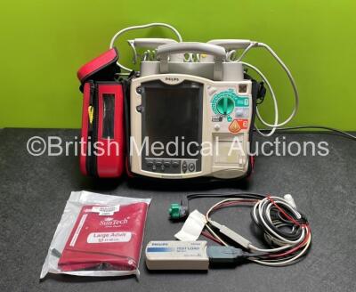 Philips Heartstart MRx Defibrillator with External Hard Paddles (No Power) Including Pacer, ECG, SpO2, NIBP and Printer Options with Philips M3539A Module, Philips M3538A Battery, Philips M3725A Test Load, 3 Lead ECG Lead, Paddle Lead and BP Cuff