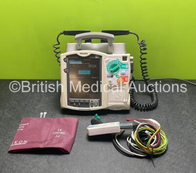 Philips Heartstart MRx Defibrillator with External Hard Paddles (Powers Up Temporarily Then Shuts Down) Including Pacer, ECG and Printer Options with Philips M3539A Module, Philips M3538A Battery, Philips M3725A Test Load, 3 Lead ECG Lead, Paddle Lead and