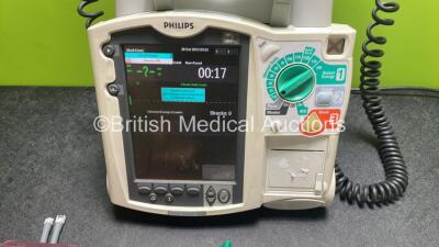 Philips Heartstart MRx Defibrillator with External Hard Paddles (Powers Up Temporarily Then Shuts Down) Including Pacer, ECG and Printer Options with Philips M3539A Module, Philips M3538A Battery, Philips M3725A Test Load, 3 Lead ECG Lead, Paddle Lead and - 2