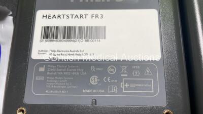 2 x Philips Heartstart FR3 Defibrillators (Both Power Up) In Carry Cases with 4 x Electrode Packs (All in Date) and 2 x Batteries (Install Before 2028 / 2028) *SN C18B-00114 / C18B-00104* - 8