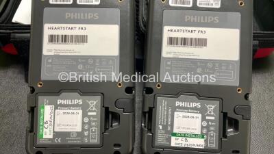 2 x Philips Heartstart FR3 Defibrillators (Both Power Up) In Carry Cases with 4 x Electrode Packs (All in Date) and 2 x Batteries (Install Before 2028 / 2028) *SN C18B-00101 / C18B-00113* - 7