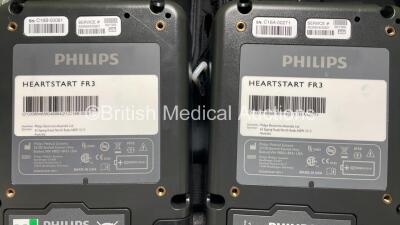 2 x Philips Heartstart FR3 Defibrillators (Both Power Up) In Carry Cases with 3 x Electrode Packs (All in Date) and 2 x Batteries (Install Before 2028 / 2025) *SN C18B-00081 / C16A-00271* - 8