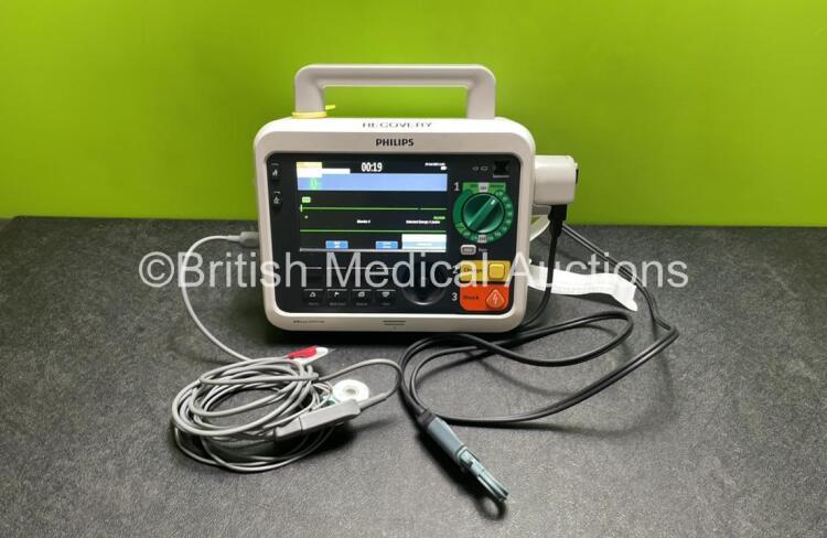 Philips Efficia DFM100 Defibrillator *Mfd 2018* with Pacer, ECG and Printer Options, 1 x Battery, 1 x Paddle Lead and 1 x 3 Lead ECG Lead (Powers Up) *SN CN32620475*